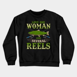 Fishing Love One Woman And Several Reels Fisherman Crewneck Sweatshirt